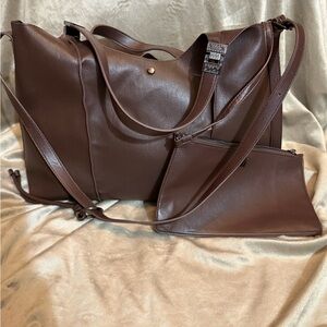 Elegant Brown Leather Tote Bag Set
